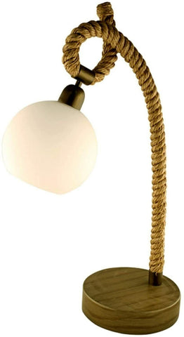 Tischlampe mit Schirm- H 69 cm, gedrehter Hanf- Glasschirm milchig weiß