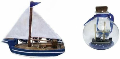 Kleiner Segler-Boot-Holzrumpf/Stoffsegel 10 cm+ Buddelschiff Fischkutter 7,5 cm