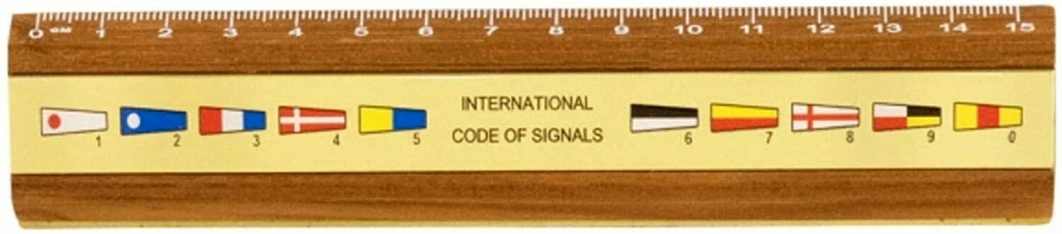 maritimes Lineal aus Holz und Messing- Flaggensymbole