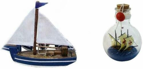 Buddelschiff Kugel Santa Maria 11 cm+ kleines Boot Holz
