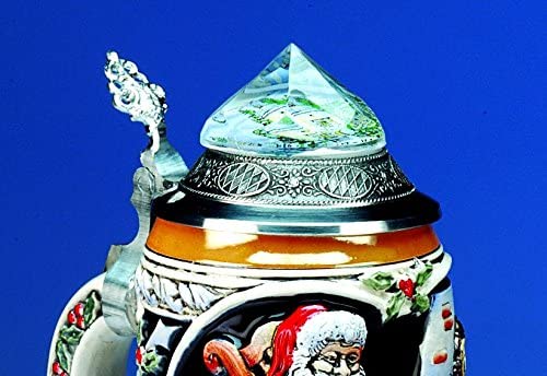 King-  Aufwendiger Relief Bierkrug - Santa Claus mit Kristalldeckel- Kapelle- kobalt- German Beer Stein, Beer Mug - Feinsteinzeug, handbemalt mit Deckel aus Zinn 97% limitiert