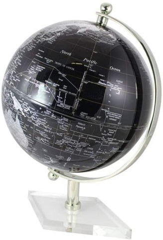 Edler Globus - mit Messing, vernickelt - Fuß transparent- schwarz/Silber 30 cm