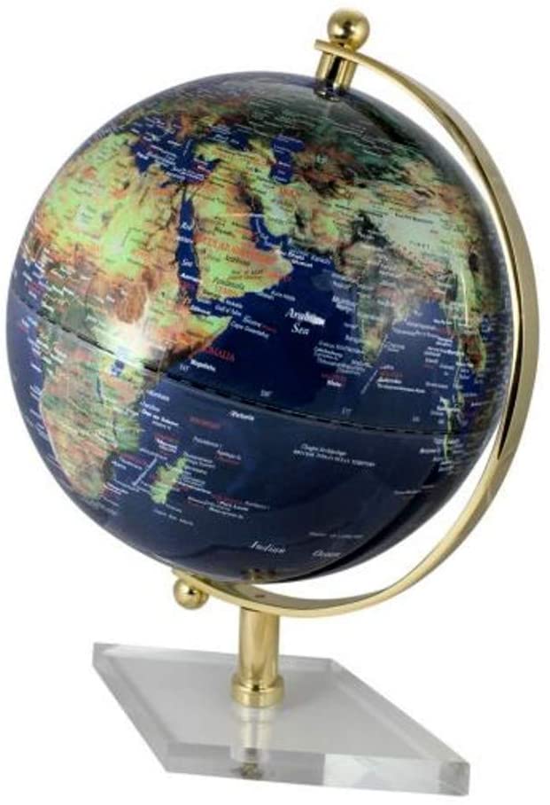 Kleiner Globus mit Messing-  Fuß transparent- Farbe dunkelblau 20 cm