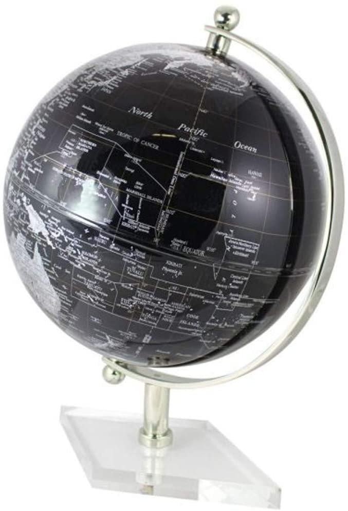Großer, edler Globus - mit Messing, vernickelt - Fuß transparent- schwarz/Silber