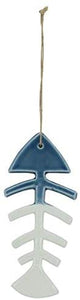 Hängedeko- Kleiner Fisch- Gräte- glasiert- maritim- Figur 19,5 cm