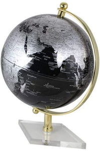 Kleiner Globus - Messing H 20 cm- Fuß transparent- schwarz/Silber