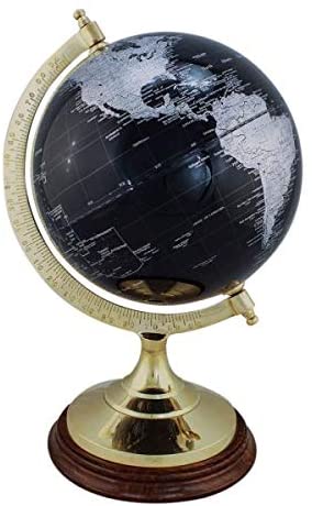 Edler Globus auf Holzstand H 34 cm- Messinggestell- Farbe schwarz