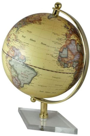 Edler Globus - mit Messing H 30 cm- Fuß transparent- Farbe beige