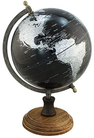 Edler Globus auf Holzstand H 32 cm- Eisengestell, antik- Farbe schwarz