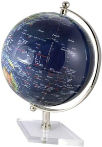 Kleiner Globus mit Messing, vernickelt-  Fuß transparent- Farbe dunkelblau 20 cm