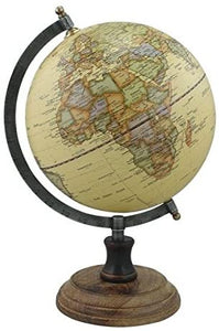 Globus im Antikstil mit Fuß aus Holz,Eisen, Messing H 32 cm- beige