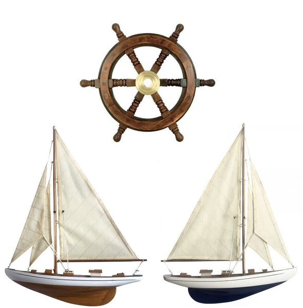 Steuerrad 30 cm und 2x Halbmodell Yacht- Schiffsmodell