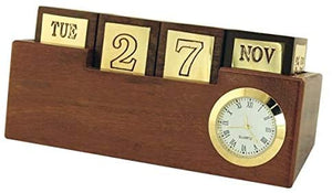 Kalender manuell- Uhr aus Holz und Messing
