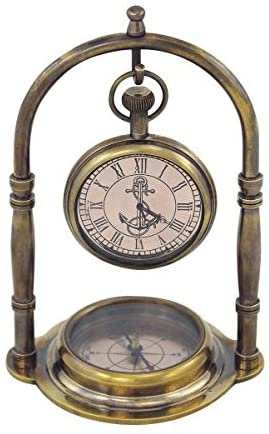 Dekorativer Kompass - Messing im Antikdesign- kein polieren- mit Uhr