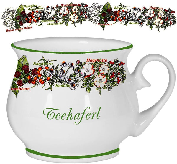 Porzellan- Tasse, Kaffeepott, Kugelbecher - Teetasse- Heilkräuter - deutsches Produktdesign