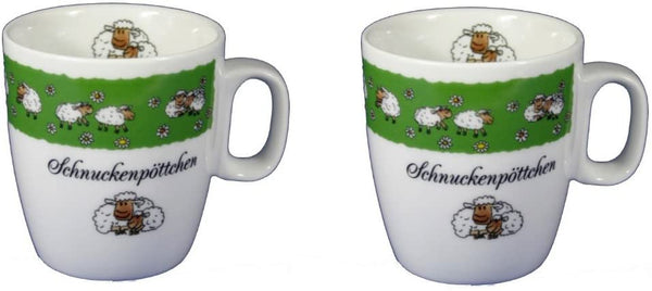 2 Stück- Porzellan- Tasse, Kaffeepott, Becher - Schnuckenpöttchen Lüneburg - Schafe -deutsches Produktdesign