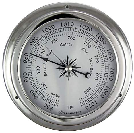 Barometer in Bullaugenform- Messing, vernickelt