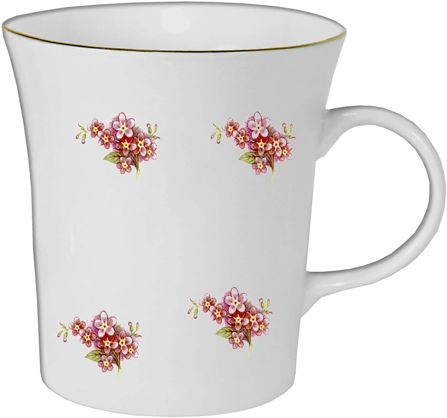 Porzellan- Tasse, Kaffeepott, Becher mit Goldrand- Motiv Vergißmeinnicht- rot