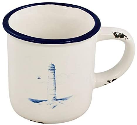 Maritime Tasse, Henkelbecher - Tonkeramik und lasiert in Emaille- Optik, Shabby, Landhaus