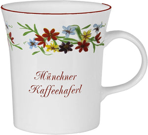 Porzellan konisch- Tasse, Kaffeepott, Becher München- Motiv Blumenranke