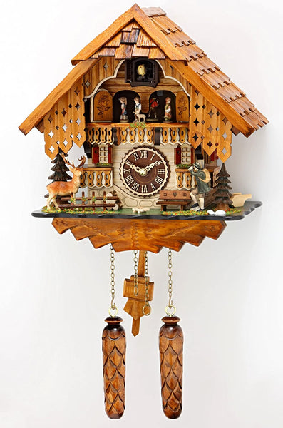 Original Schwarzwald- Kuckucksuhr- Wandersmann, drehenden Tänzern und 12 Melodien- Cuckoo Clock- Trenkle Uhr