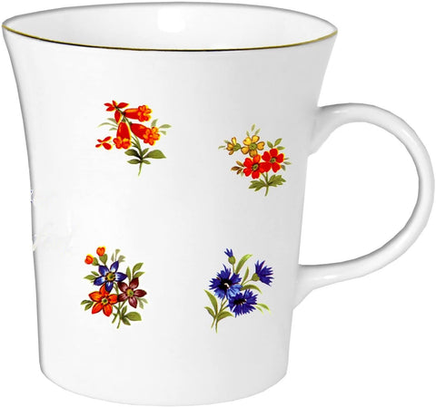 2er Set- Porzellan konisch- Tasse, Kaffeepott, Becher mit Goldrand- Motiv Blumen