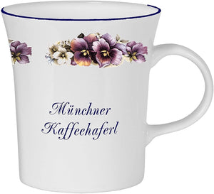 Porzellan konisch- Tasse, Kaffeepott, Becher - München- Motiv Stiefmütterchen