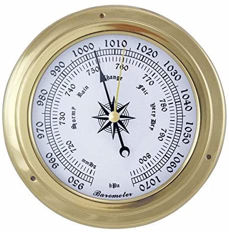 Leichtes Barometer in Bullaugenform aus Messing- Durchmesser 14,5 cm