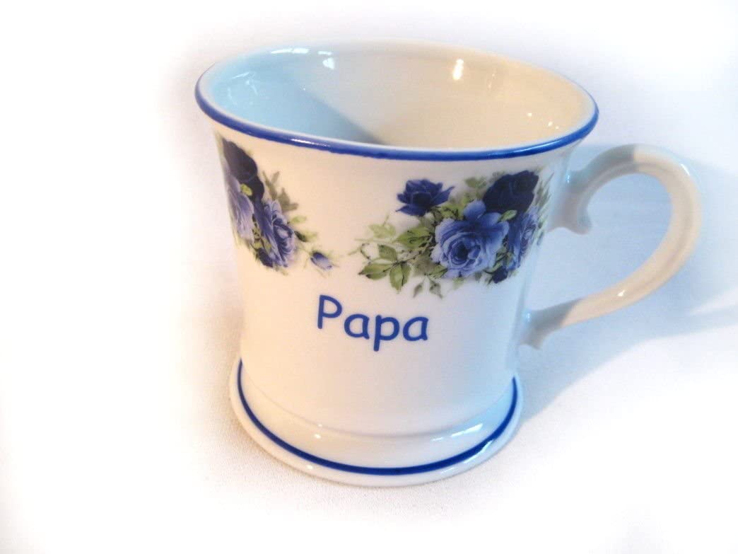 Porzellan- Tasse, Kaffeepott, Becher- Papa's Pott+ Blumenmotiv blau -deutsches Produktdesign