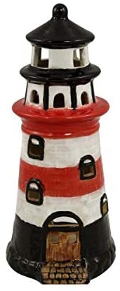 Teelichthalter Leuchtturm aus Keramik 25 cm- rot/weiß