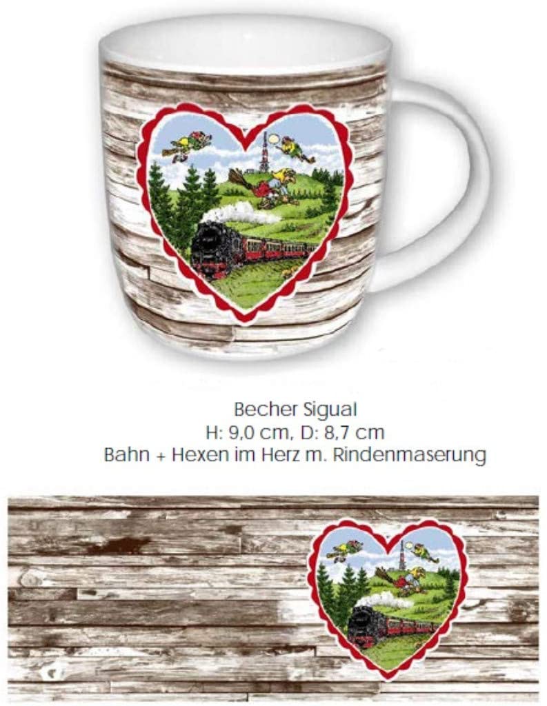 Porzellan- Tasse, Kaffeepott, Becher - Dampflok, Hexen, Harz- Rindenmaserung