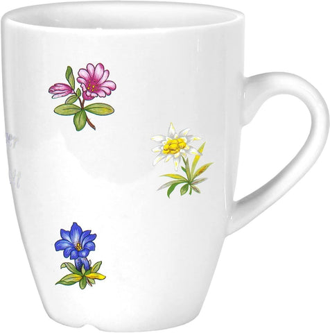 1X Porzellan - Tasse, Kaffeepott, Becher- - Motiv Alpenblumen