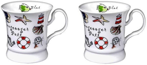 2 Stück- Porzellan- Tasse, Kaffeehaferl, Becher - Langeooger Pott - maritim -deutsches Produktdesign