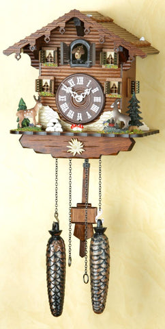 Original Schwarzwald-Kuckucksuhr-Schwarzwaldhaus/Waldtiere-Black Forest House and Forest Animals-Cuckoo Clock- Handmade Germany