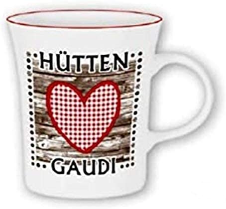 Porzellan- Tasse, Kaffeepott, Becher- Hüttengaudi+ Herz -deutsches Produktdesign