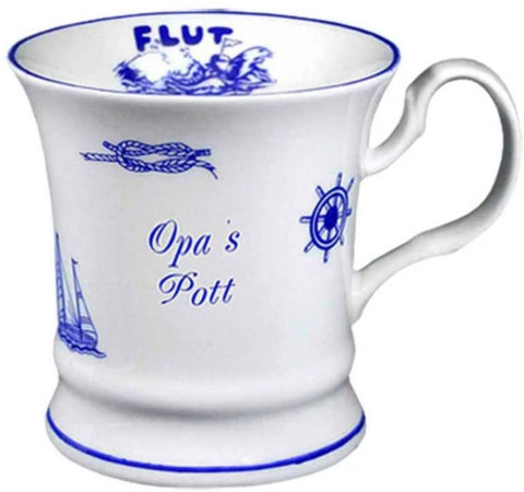Maritim Porzellan- Tasse, Kaffeepott, Becher- Opa's Pott+ Innendruck Ebbe/Flut -deutsches Produktdesign