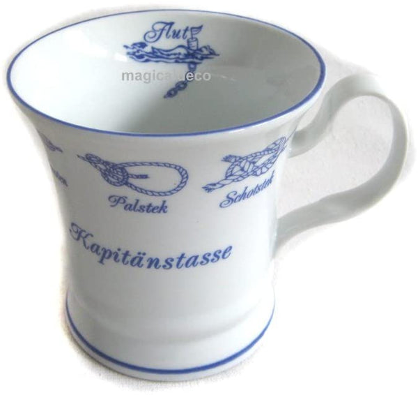 Maritim Porzellan- Tasse, Kaffeepott, Becher- Kapitän- Innendruck Ebbe und Flut -deutsches Produktdesign