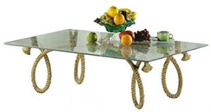Tisch- Beistelltisch mit Glasplatte und Fuß aus handgedrehten Hanfseil- Nautisch- Massive Ausführung