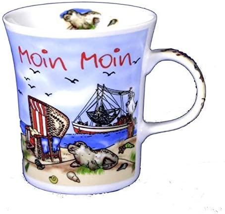 2 Stück- Porzellan- Tasse, Kaffeepott, Becher konisch- Moin Moin maritim- deutsches Produktdesign