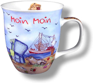 Porzellan- Große Tasse, Kaffeepott, Becher- Moin Moin maritim- deutsches Produktdesign