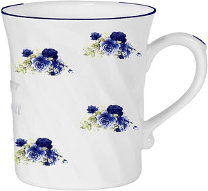 Porzellan gedreht- Tasse, Kaffeepott, Becher - Motiv Rosenstrauß blau