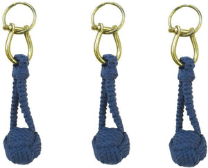 3X Schlüsselanhänger- Zierknoten, Seglerknoten mit Schäkel/Schlüsselring- Baumwolle, Messing- Marineblau
