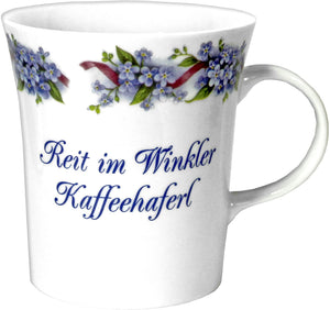 2er Set- Porzellan- Tasse, Kaffeepott, Becher - REIT im Winkler - Motiv Vergißmeinnicht