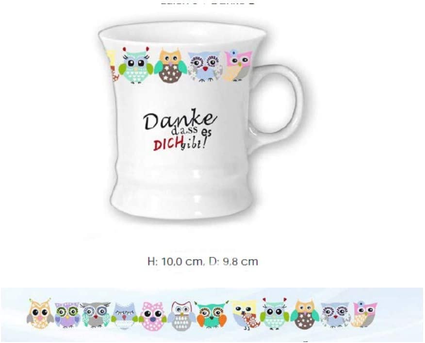 Porzellan- Tasse, Kaffeepott, Haferl - Danke- Eulen Rundum -deutsches Produktdesign