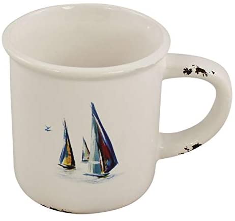 Taza marítima marinera, taza con asa - cerámica de arcilla y esmaltada con apariencia de esmalte, en mal estado, casa de campo 