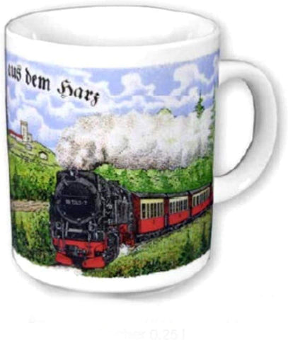 Porzellan- Tasse, Kaffeepott, Kaffeebecher - Dampflok- Gruß Harz
