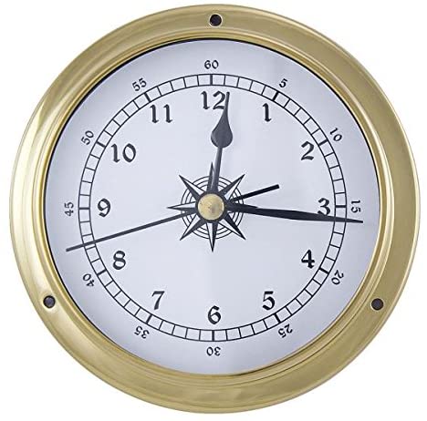 Kleine, leichte Uhr in Bullaugenform aus Messing- Durchmesser 11,5 cm