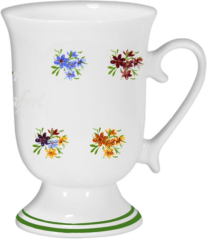 Taza de porcelana, cafetera, taza de cacao con motivo de borde de colores 4 flores 