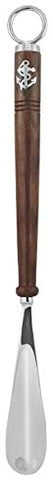 Maritimer Schuhanzieher aus Messing, vernickelt mit Holzgriff 47 cm