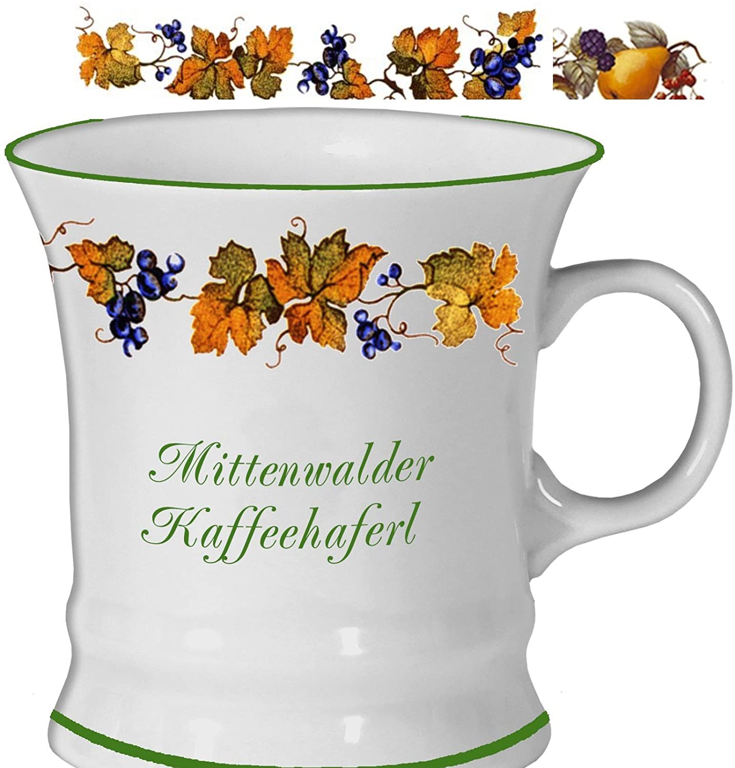 Porzellan- Tasse, Kaffeepott, Haferl - Mittenwald- Traubenranke - deutsches Produktdesign